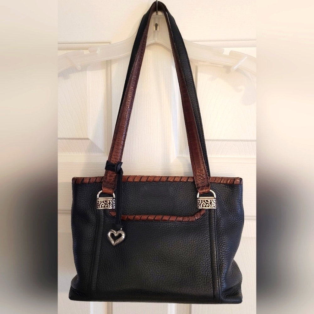 Vintage Brighton Pebbled Leather Shoulder Bag. Brown trim and hand1les.